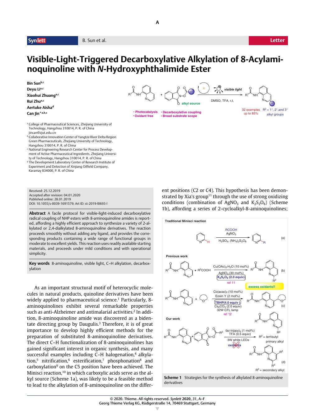 Visible Light Triggered Decarboxylative Alkylation Of