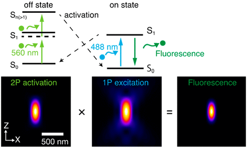 Visible Wavelength Multiphoton Activation Confocal Microscopy Acs