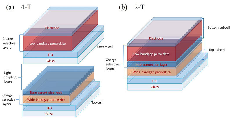 图3. 全钙钛矿叠层太阳能电池的结构类型.