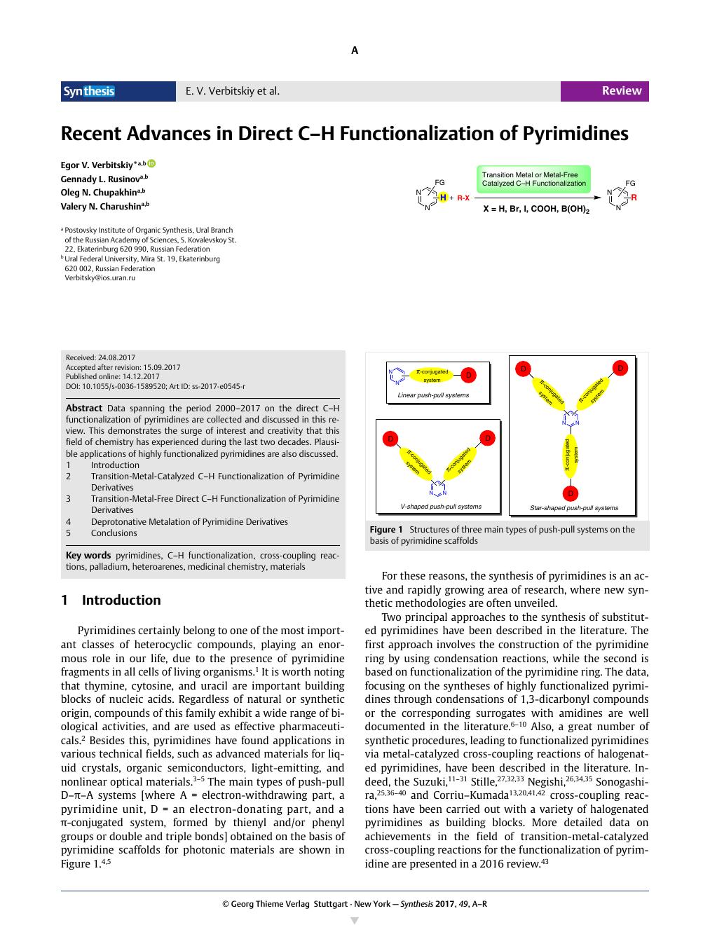 recent-advances-in-direct-c-h-functionalization-of-pyrimidines