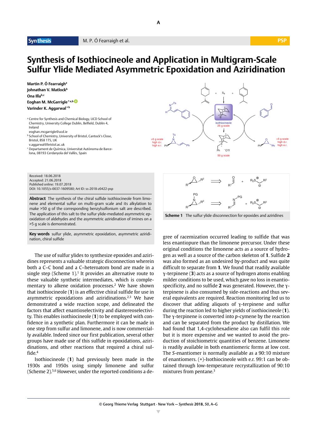 Synthesis Of Isothiocineole And Application In Multigram Scale Sulfur Ylide Mediated Asymmetric Epoxidation And Aziridination Synthesis X Mol