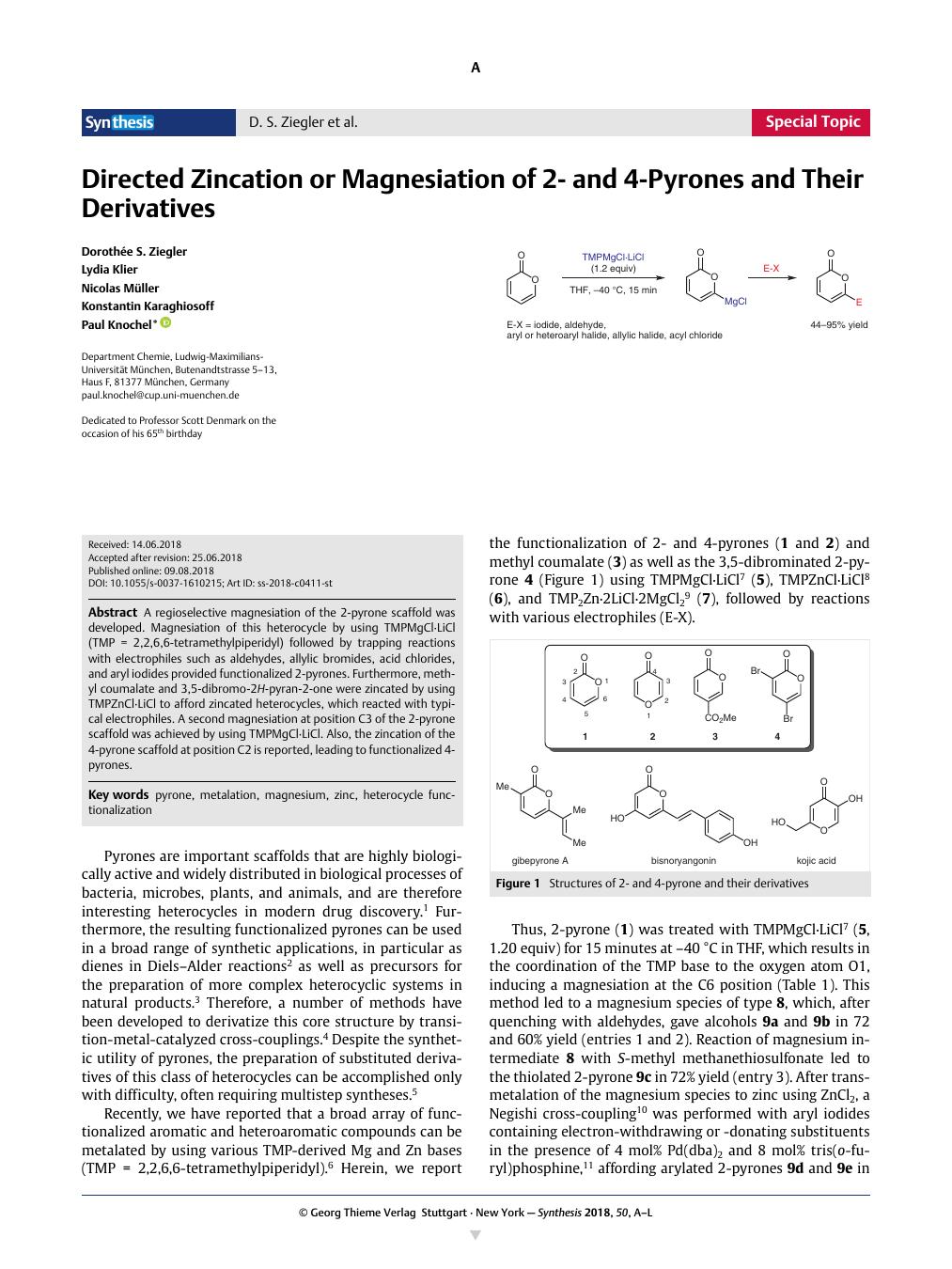 Directed Zincation Or Magnesiation Of 2 And 4 Pyrones And Their