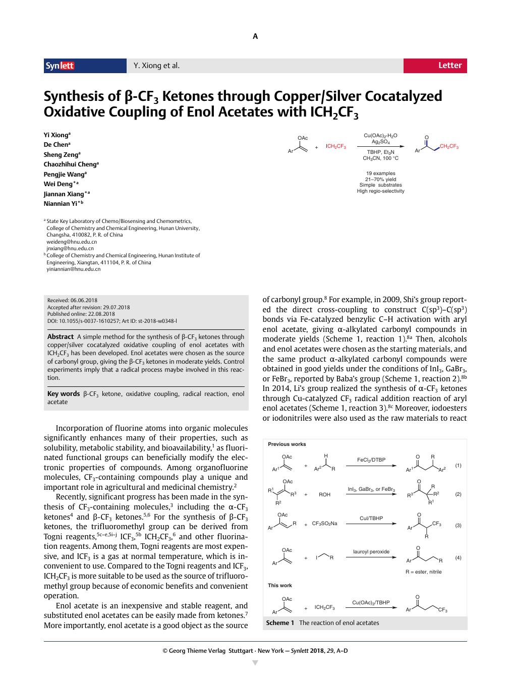 Synthesis of β-CF3 Ketones through Copper/Silver Cocatalyzed Oxidative ...
