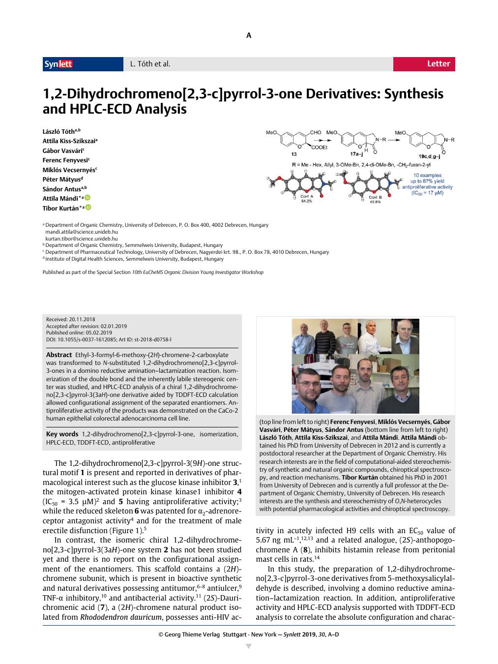 1 2 Dihydrochromeno 2 3 C Pyrrol 3 One Derivatives Synthesis And Hplc Ecd Analysis Synlett X Mol