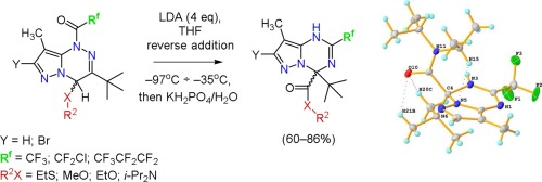 Synthesis Of 2 Perfluoroalkyl 1 4 Dihydropyrazolo 1 5 A 1 3 5 Triazines Via Rearrangements Of 1 Perfluoroacetyl 1 4 Dihydropyrazolo 5 1 C 1 2 4 Triazin 4 Yl Lithiums Journal Of Fluorine Chemistry X Mol