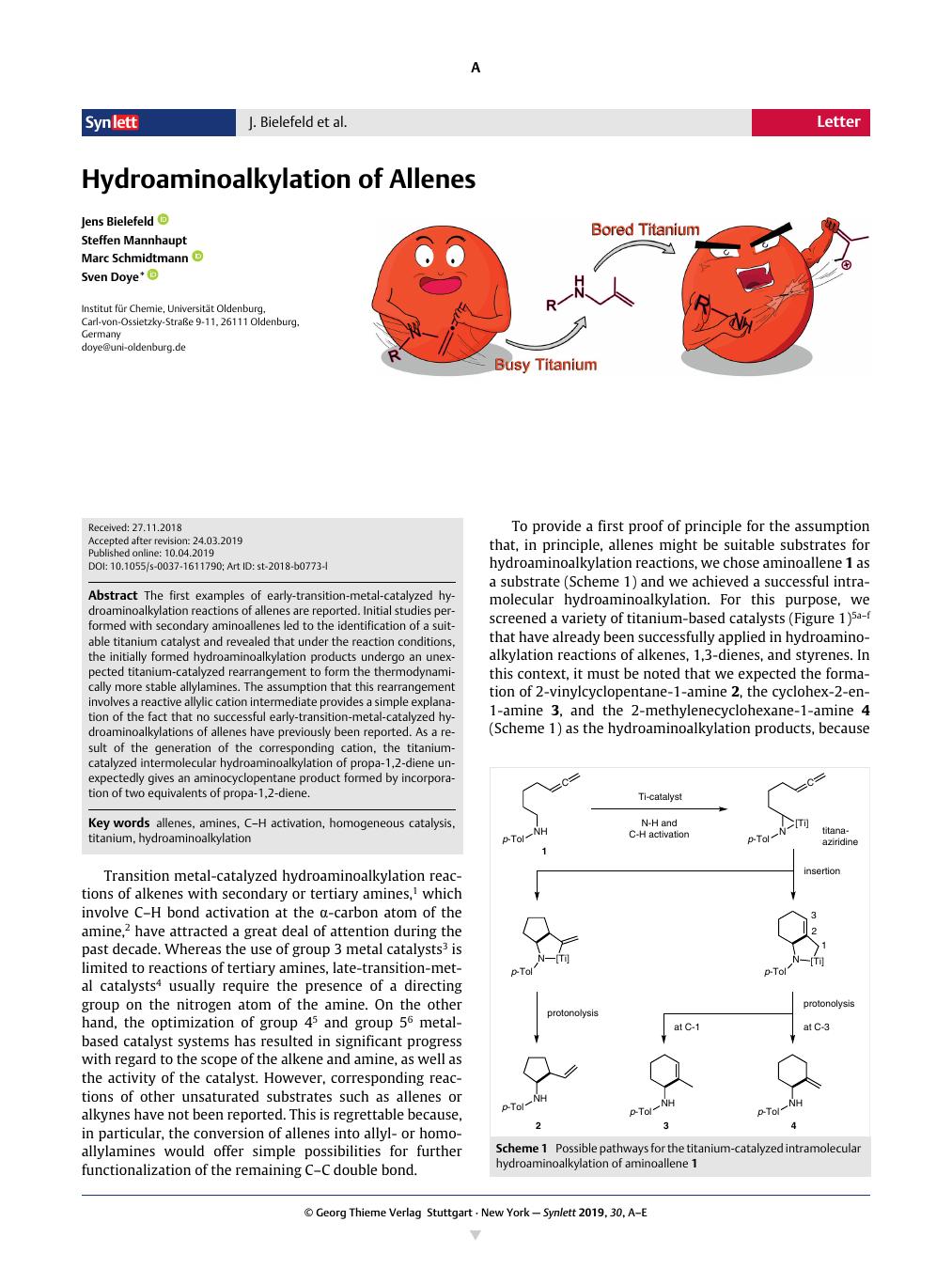 Hydroaminoalkylation Of Allenes Synlett X Mol