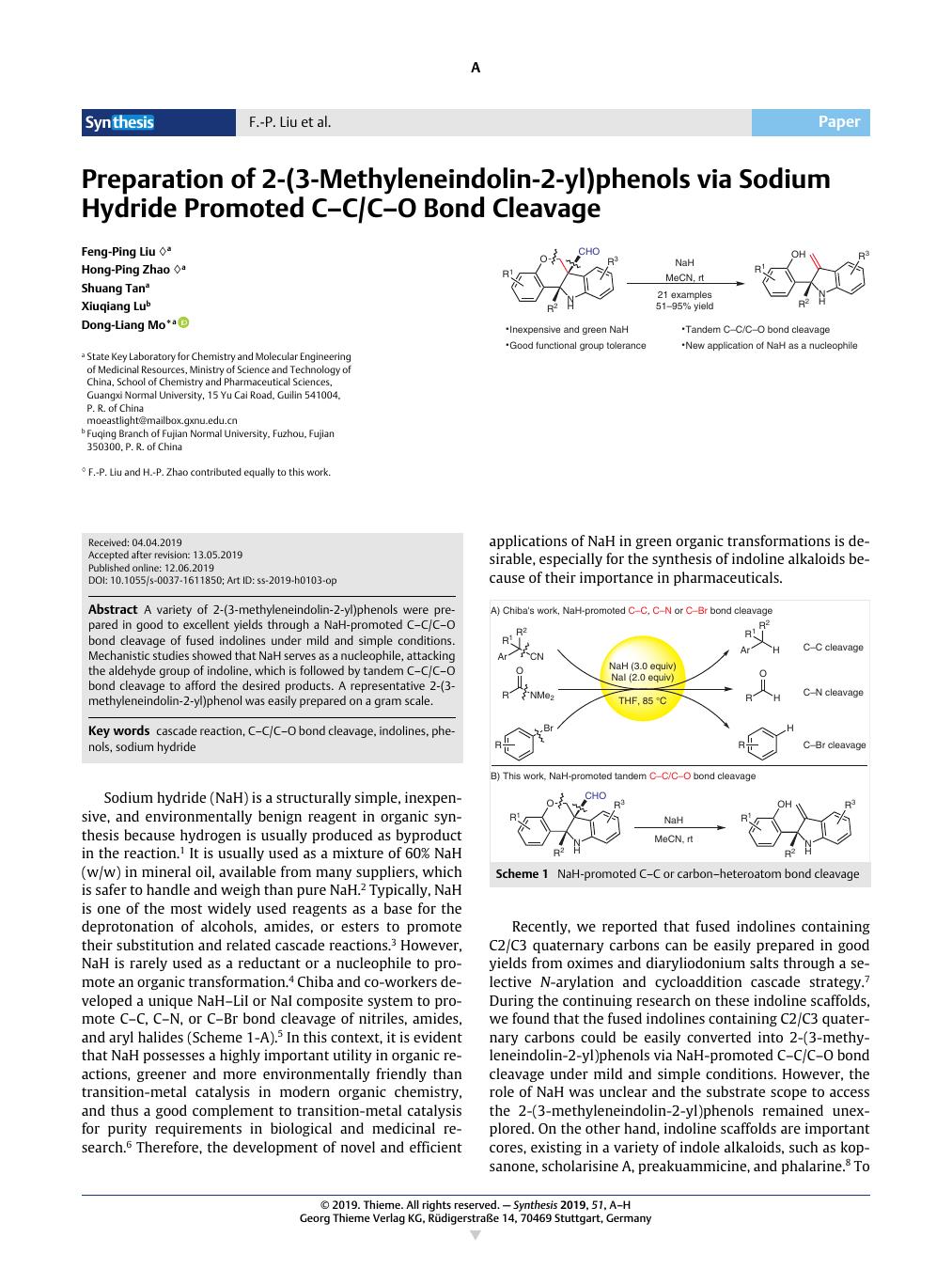 Preparation Of 2 3 Methyleneindolin 2 Yl Phenols Via Sodium Hydride Promoted C C C O Bond Cleavage Synthesis X Mol