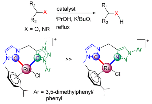 Heteroditopic Ru Ii And Ir Iii Nhc Complexes With Pendant 1 2 3 Triazole Triazolylidene Groups Stereoelectronic Impact On Transfer Hydrogenation Of Unsaturated Compounds Organometallics X Mol