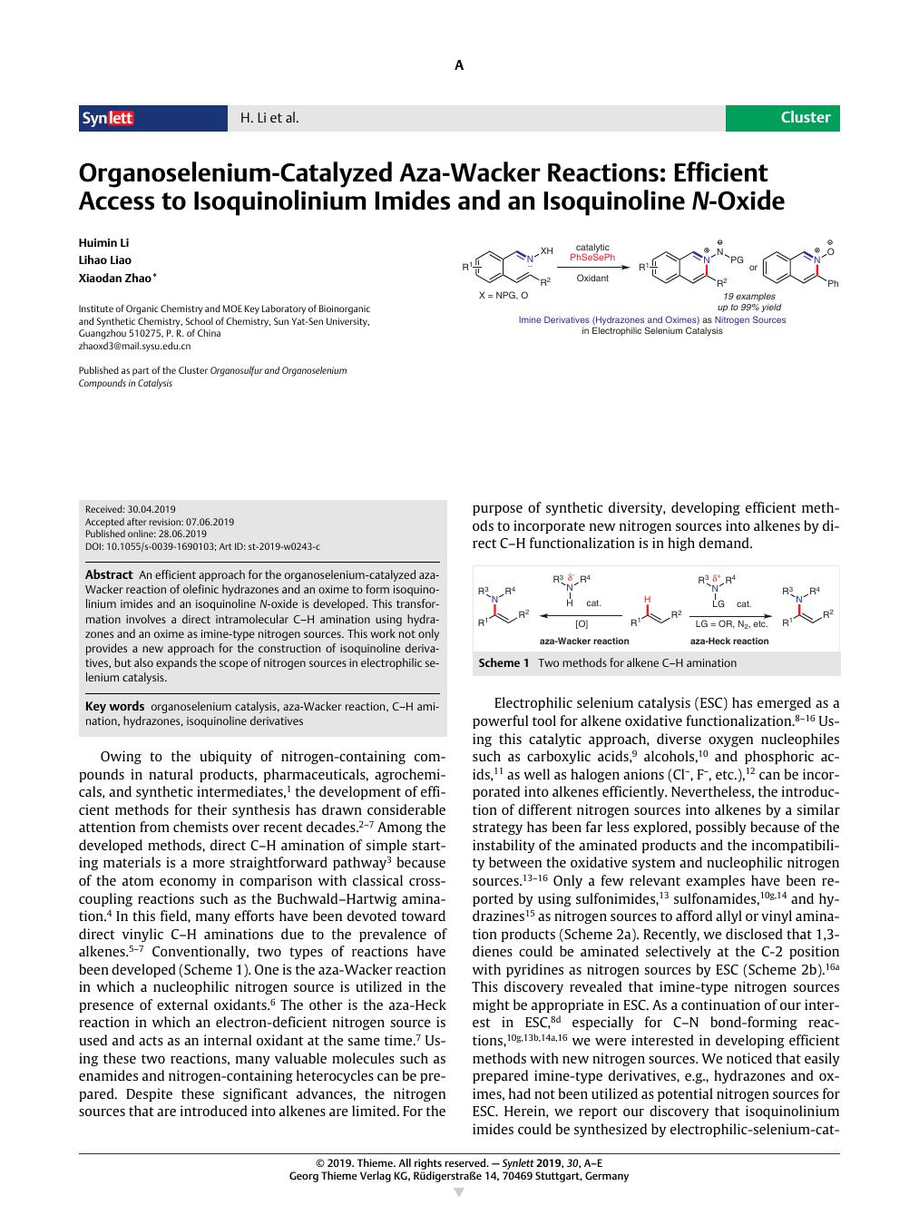 Organoselenium Catalyzed Aza Wacker Reactions Efficient Access To Isoquinolinium Imides And An Isoquinoline N Oxide Synlett X Mol