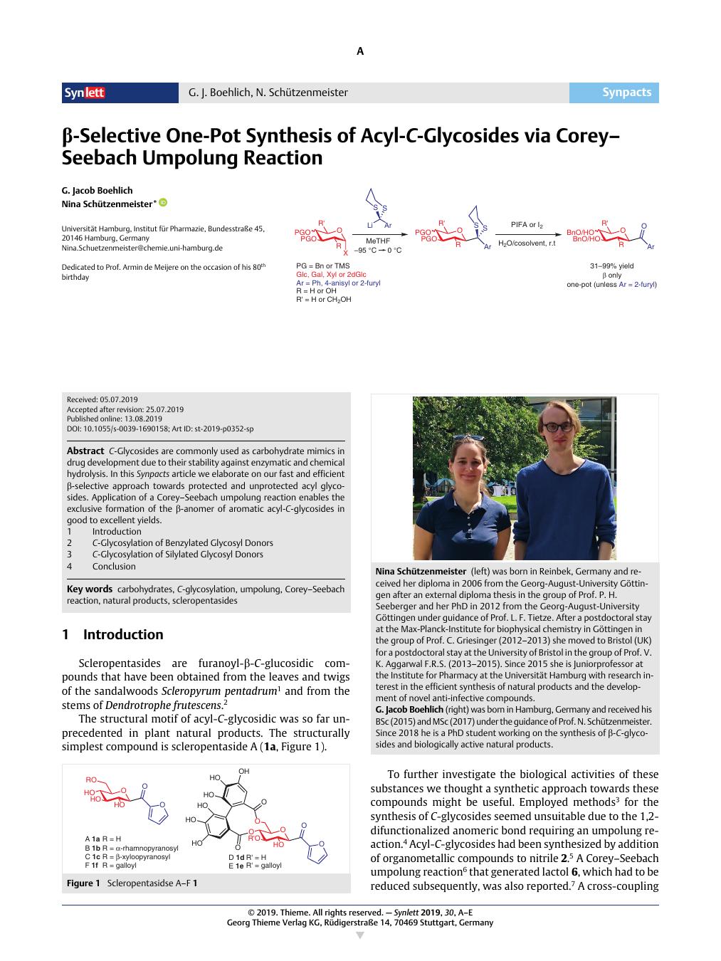 B Selective One Pot Synthesis Of Acyl C Glycosides Via Corey Seebach Umpolung Reaction Synlett X Mol