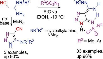 A Base Controlled Reaction Of 2 Cyanoacetamidines 3 3 Diaminoacrylonitriles With Sulfonyl Azides As A Route To Nonaromatic 4 Methylene 1 2 3 Triazole 5 Imines European Journal Of Organic Chemistry X Mol