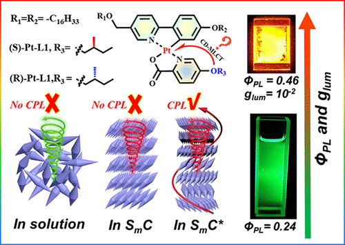 Enhanced Synchronously Emission Dissymmetry Factor And Quantum Efficiency Of Circularly Polarized Phosphorescence From Point Chiral Cyclometalated Platinum Ii Liquid Crystal The Journal Of Physical Chemistry C X Mol