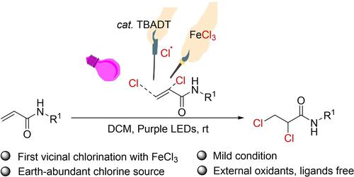 Photoredox synthesis of Vicinal Dichloride using FeCl3 as chlorine