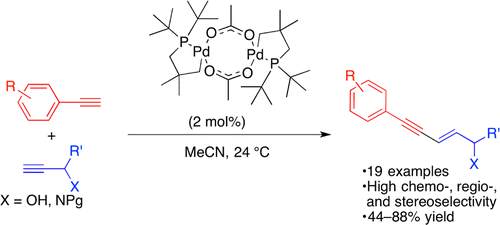 A Trialkylphosphine Derived Palladacycle As A Catalyst In The Selective Cross Dimerization Of Terminal Arylacetylenes With Terminal Propargyl Alcohols And Amides Acs Catalysis X Mol