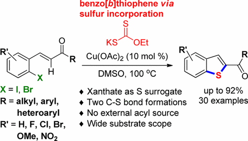 Synthesis Of 2 Acylbenzo B Thiophenes Via Cu Catalyzed A C H Functionalization Of 2 Halochalcones Using Xanthate Organic Letters X Mol