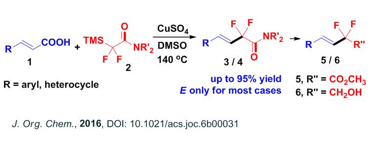 硫酸铜介导的α,β-不饱和羧酸的脱羧二氟乙酰胺化反应