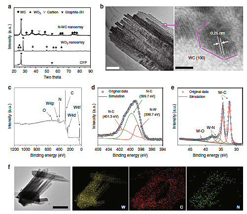 commun.:氮掺杂碳化钨纳米带阵列作为酸性体系全电解水双功能催化剂
